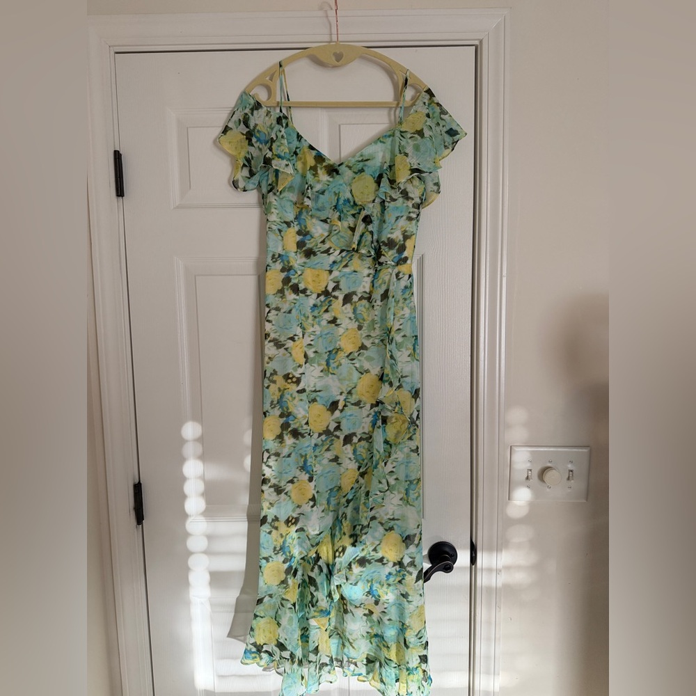 London Times Blue and Yellow Floral Maxi Dress